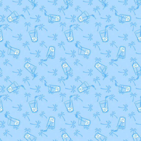 Cartoon seamless cocktails and palms pattern for wrapping paper and fabrics and lines and kids clothes print and party accessories and summer textiles. High quality illustrationの写真素材