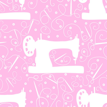 Cartoon silhouette hobbies seamless sewing machine pattern for wrapping paper and fabrics and lines and kids clothes print and birthday packaging. High quality illustrationの写真素材