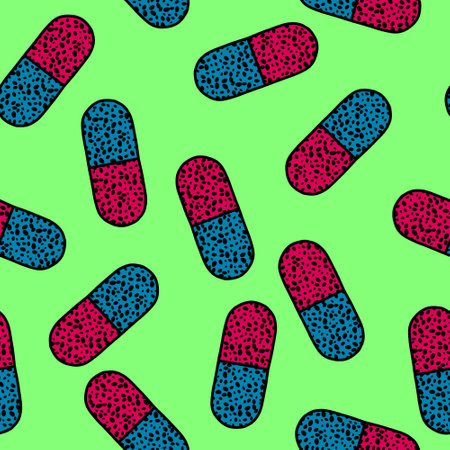 Medicine pills seamless doctors care pattern for wrapping paper and lines and fabrics and medicines packaging and clinical accessories. High quality illustrationの写真素材