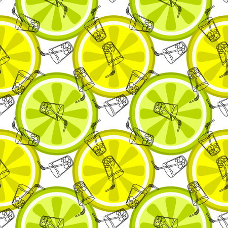 Summer drink seamless cocktails cartoon ice pattern for wrapping paper and clothes print and packaging and fabrics and lines. High quality illustrationの写真素材