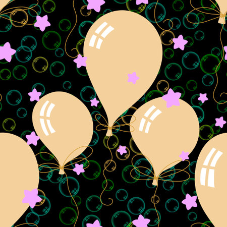 Cartoon festive seamless birthday balloons pattern for wrapping paper and fabrics and lines and kids clothes print and party accessories. High quality illustrationの写真素材