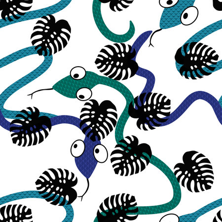 Summer cartoon animals seamless snake pattern for wrapping paper and fabrics and lines and kids...