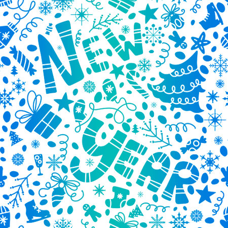 Cartoon Christmas doodle scribble seamless new year pattern for wrapping paper and fabrics and lines and kids clothes print and party accessories. High quality illustrationの写真素材
