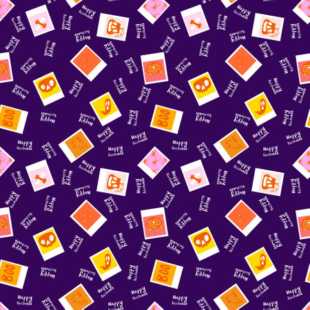 Halloween cartoon picture seamless ghost and skulls and pumpkins pattern for wrapping paper and fabrics and lines and kids clothes print and autumn party accessories. High quality illustrationの写真素材