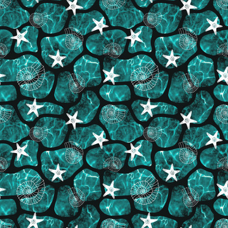 Summer print seamless starfish and shells and stones pattern for fabrics and lines and wrapping paper and kids clothes and party accessories and swimsuit textiles. High quality illustrationの写真素材