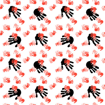 Handprint paint spots seamless abstract pattern for fabrics and lines and wrapping paper and kids clothes and party accessories. High quality illustrationの写真素材