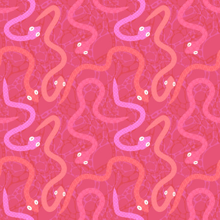 Summer cartoon animals seamless snake pattern for wrapping paper and fabrics and lines and kids clothes print and new 2025 year and festive packaging and zoo accessories. High quality illustrationの写真素材