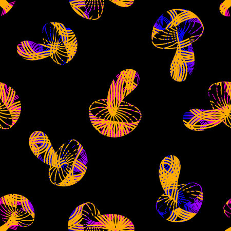 Cartoon autumn harvest seamless Halloween mushrooms patternの写真素材