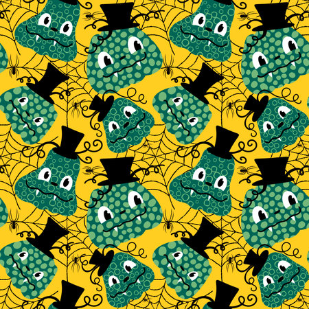 Halloween pumpkins seamless monsters pattern for wrapping paper and fabricの写真素材