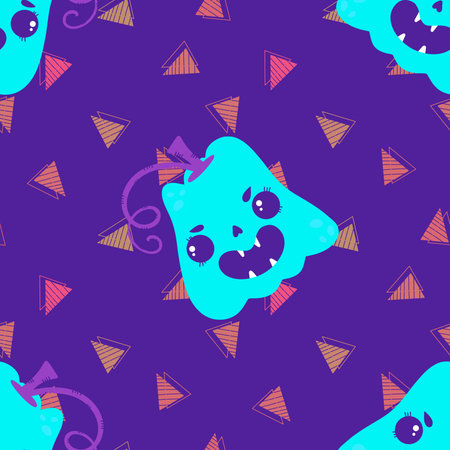 Halloween pumpkins seamless monsters pattern for wrapping paper and fabrics and lines and kids clothes print and festive packaging and autumn party accessories. High quality illustrationの写真素材