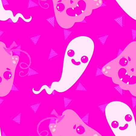 Halloween pumpkins seamless monsters pattern for wrapping paper and fabrics and lines and kids clothes print and festive packaging and autumn party accessories. High quality illustrationの写真素材