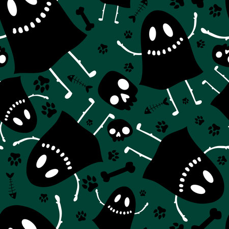 Halloween ghost seamless cartoon pattern for wrapping paper and fabrics and lines and kids clothes print and packaging and festive accessories. High quality illustrationの写真素材