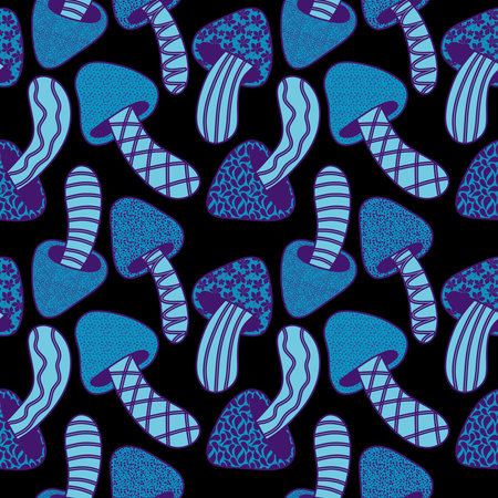 Cartoon autumn harvest seamless Halloween mushrooms pattern for wrapping paper and fabrics and lines and kids print and packaging festive and accessories. High quality illustrationの写真素材
