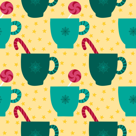 Christmas cups seamless mugs pattern for fabrics and lines and new year wrapping paper and winter party accessories and fashion textiles. High quality photoの写真素材