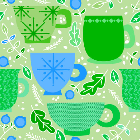Christmas cups seamless mugs pattern for fabrics and lines and new year wrapping paper and winter party accessories and fashion textiles. High quality photoの写真素材