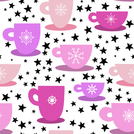 Christmas cups seamless mugs pattern for fabrics and lines and new year wrapping paper and winter party accessories and fashion textiles. High quality photoの写真素材