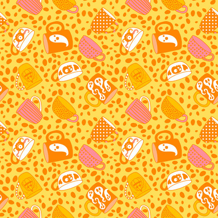 Halloween monsters seamless cups with ghost and skulls and candy pattern for wrapping paper and fabrics and lines and kids clothes print and autumn party accessories. High quality photoの写真素材