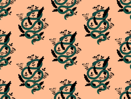 Summer cartoon animals seamless snake pattern for wrapping paper and fabrics and lines and kids clothes print and new 2025 year and festive packaging and zoo accessories. High quality illustrationの写真素材
