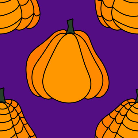Halloween pumpkins seamless monsters pattern for wrapping paper and fabrics and lines and kids clothes print and festive packaging and autumn party accessories. High quality illustrationの写真素材