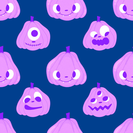 Halloween pumpkins seamless monsters pattern for wrapping paper and fabrics and lines and kids clothes print and festive packaging and autumn party accessories. High quality illustrationの写真素材