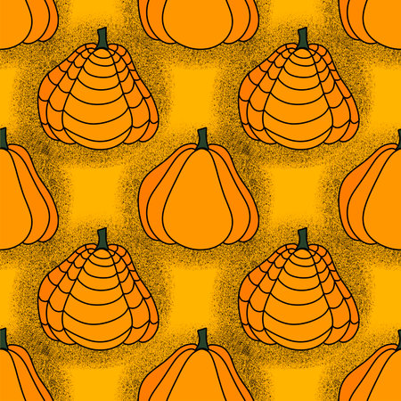 Halloween pumpkins seamless monsters pattern for wrapping paper and fabrics and lines and kids clothes print and festive packaging and autumn party accessories. High quality illustrationの写真素材