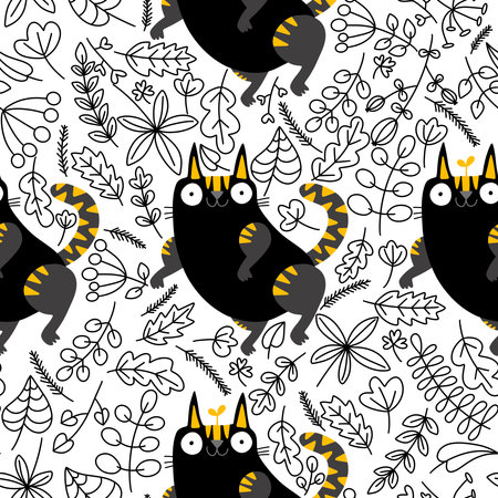 Halloween animals seamless cats pattern for wrapping paper and fabrics and lines and kids clothes print and party accessories. High quality illustrationの写真素材