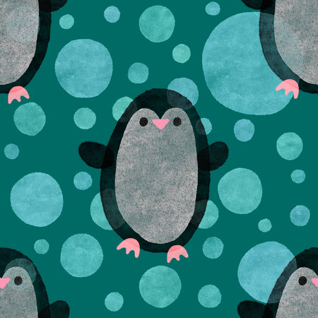 Christmas animals seamless penguin pattern for wrapping paper and fabrics and lines and kids clothes print and new year packaging and winter party accessories. High quality illustrationの写真素材