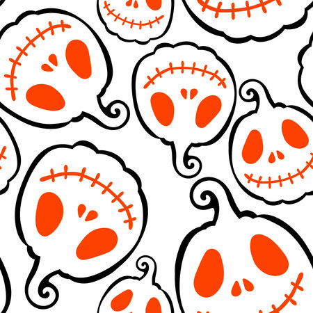 Halloween pumpkins seamless monsters pattern for wrapping paper and fabrics and lines and kids clothes print and festive packaging and autumn party accessories. High quality illustrationの写真素材