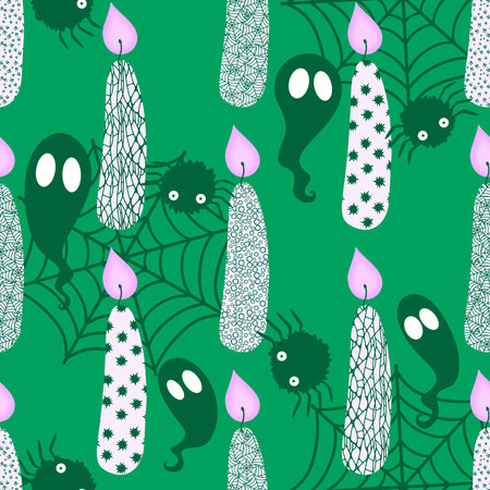 Halloween candle seamless pattern for wrapping paper and fabrics and lines and autumn party accessories. High quality illustrationの写真素材