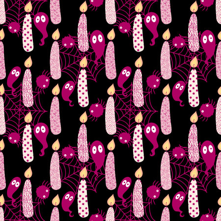 Halloween candle seamless pattern for wrapping paper and fabrics and lines and autumn party accessories. High quality illustrationの写真素材