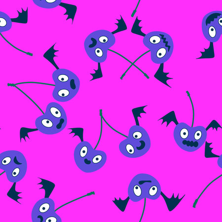 Halloween monsters seamless cherry vampire with wings pattern for wrapping paper and fabrics and lines and kids clothes print and autumn party accessories. High quality illustrationの写真素材