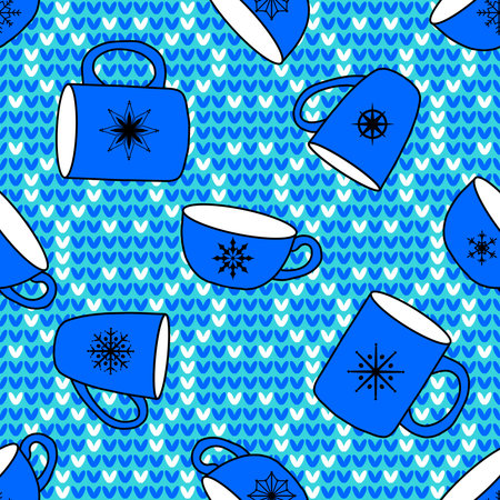 Christmas cups seamless winter mugs pattern for fabrics and lines and kids clothes print and new year party accessories. High quality illustrationの写真素材