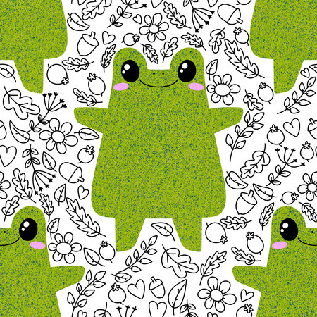 Cartoon animals seamless cute frogs pattern for wrapping paper and fabrics and lines and kids clothes print and summer party accessories and kindergarten textiles. High quality illustrationの写真素材