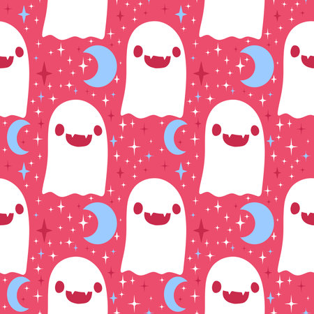 Halloween ghost seamless cartoon pattern for wrapping paper and fabrics and lines and kids clothes print and packaging and festive accessories. High quality illustrationの写真素材