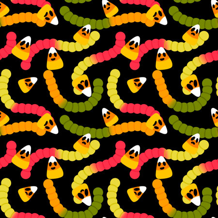 Halloween candy seamless jelly worms pattern for wrapping paper and fabrics and lines and kids clothes print and autumn party accessories. High quality illustrationの写真素材