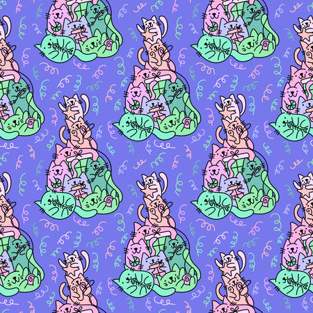 Christmas tree seamless cats pattern for wrapping paper and fabrics and kidsの写真素材