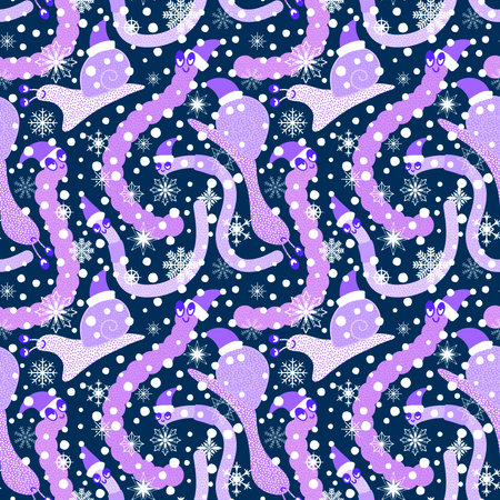 Christmas animals seamless worms and Santa hat pattern for wrapping paper and fabrics for linen and...