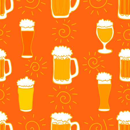 Beer seamless octoberfest pattern for wrapping paper and menu and clothes print and accessories and notebooks and festive. High quality illustrationの写真素材