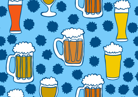 Beer seamless octoberfest pattern for wrapping paper and menu and clothes print and accessories and notebooks and festive. High quality illustrationの写真素材