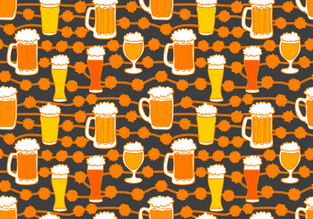 Beer seamless octoberfest pattern for wrapping paper and menu and clothes print and accessories and notebooks and festive. High quality illustrationの写真素材