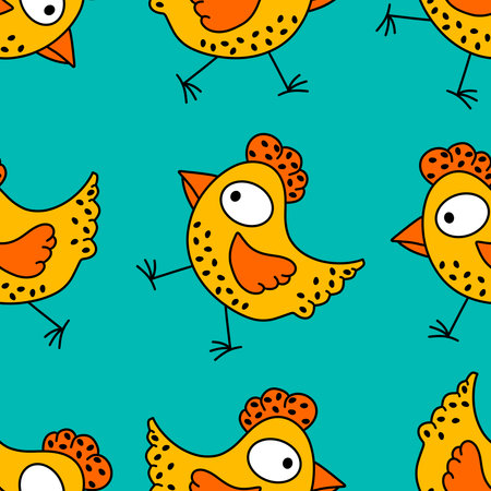 Easter chicken seamless birds pattern for wrapping paper and fabrics and lines and kids clothes print and kitchen accessories and spring party accessories. High quality photoの写真素材