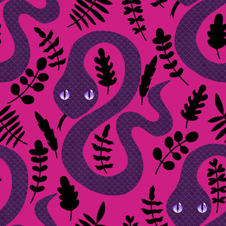 Summer cartoon animals seamless snake pattern for wrapping paper and fabrics and lines and kids clothes print and new 2025 year and festive packaging and zoo accessories. High quality illustrationの写真素材