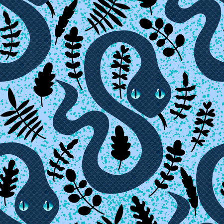 Summer cartoon animals seamless snake pattern for wrapping paper and fabrics and lines and kids clothes print and new 2025 year and festive packaging and zoo accessories. High quality illustrationの写真素材