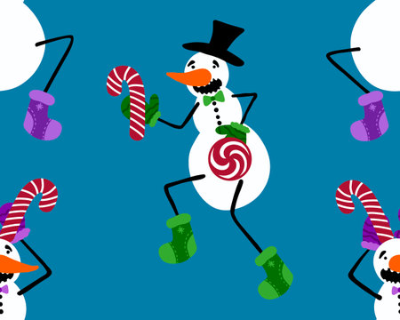 Winter seamless snowman pattern for fabrics and textiles and packaging and gifts and cards and lines and kids and wrapping paperの写真素材