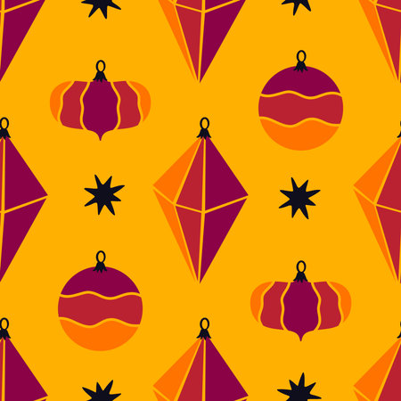 Christmas tree balls seamless winter toys pattern for wrapping paper and fabric and lines and kids clothes print and new year party accessories. High quality illustrationの写真素材