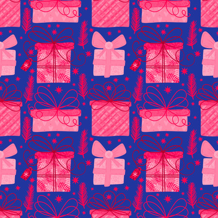 Christmas gift box seamless winter pattern for wrapping paper and fabrics and lines and birthday packaging and party accessories and kids clothes print. High quality illustrationの写真素材