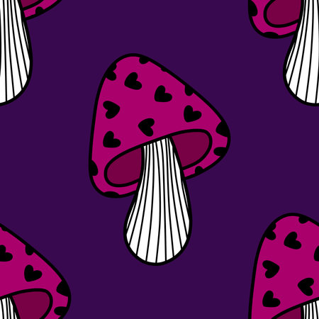 Valentine love hearts seamless 14 February mushrooms pattern for wrapping paper and fabrics and kids clothes print and winter party accessories and fashion textileの写真素材
