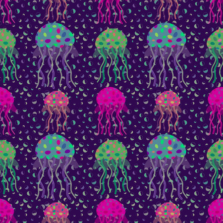 Sea seamless summer ocean jellyfish pattern for wrapping paper and fabrics and lines and kids clothes print and beach party accessories. High quality photoの写真素材