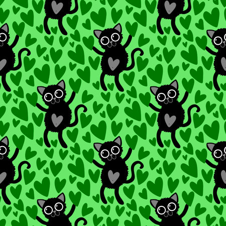 Animals seamless cats and hearts pattern for wrapping paper and fabrics and kids clothes print and 14 February party accessories. High quality photoの写真素材