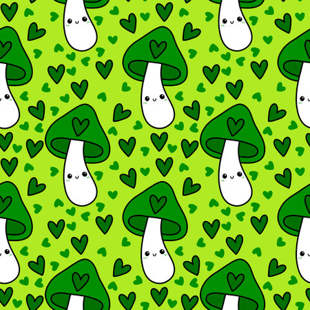 Mushrooms seamless cute pattern for wrapping paper and fabrics and lines and kids clothes print. High quality illustrationの写真素材